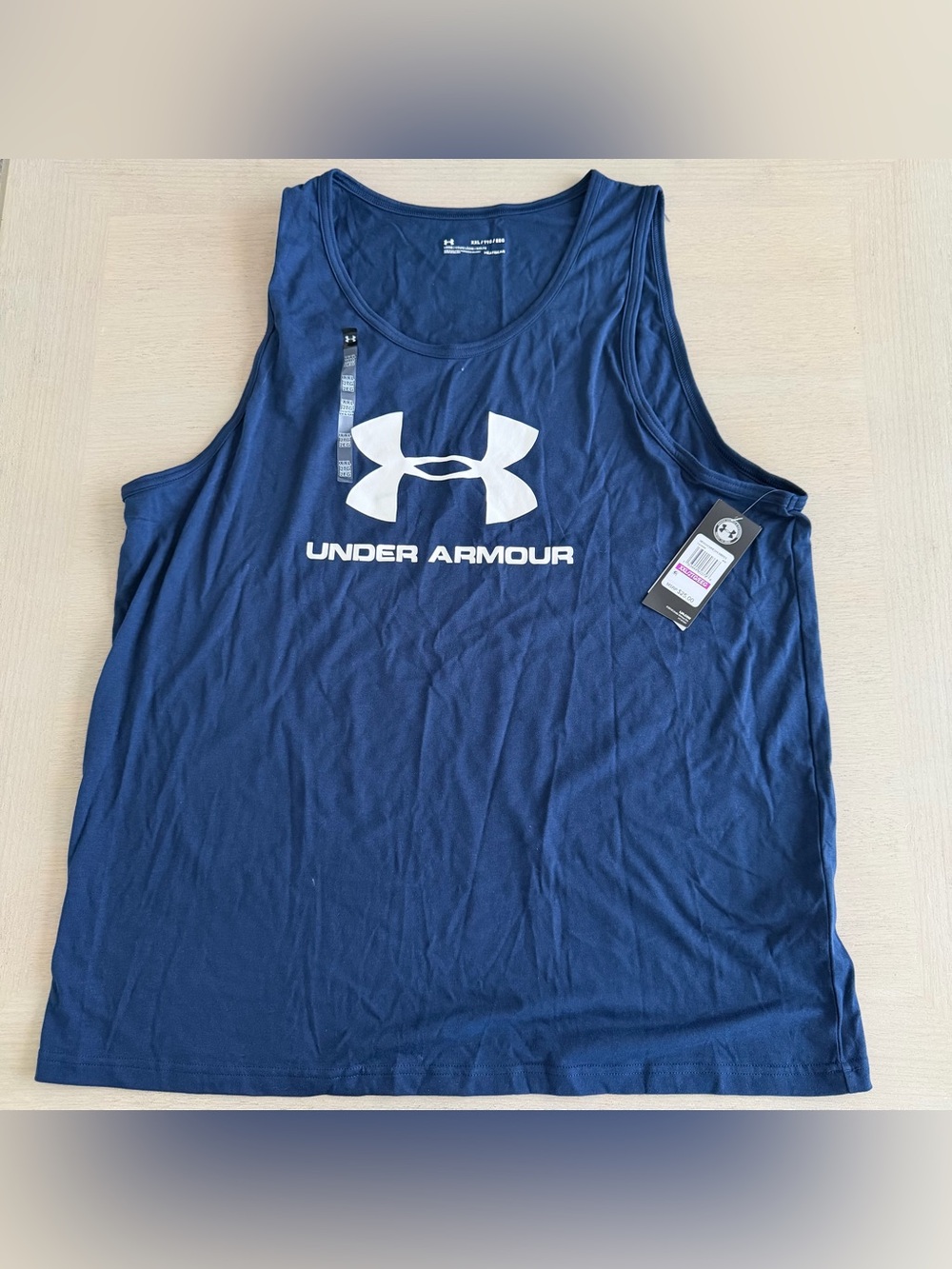 Under Armour Men 2XL Dark Blue Graphic Tank Scoop Neck Lightweight Heatgear Gym